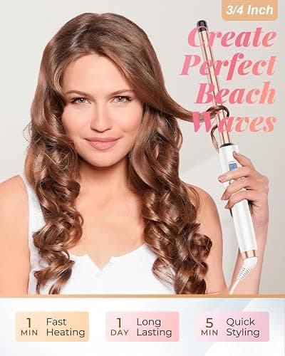HOSON 3/4 Inch Curling Wand for Long Hair,19mm Ceramic Wand Curling Iron Extra Long Barrel, Dual Voltage, 10 Temps thumbnail 2