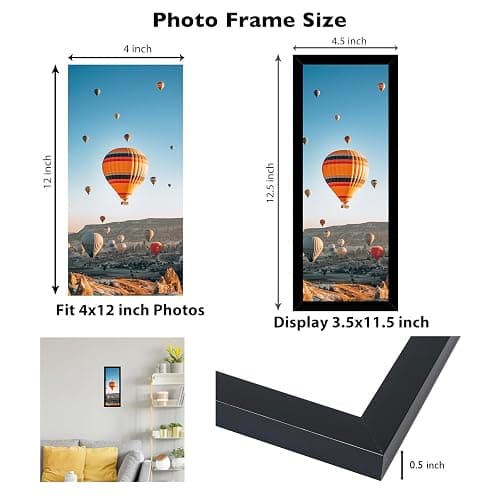 JCJMY 4x12 Picture Frame Black for Wall Hanging or Tabletop, Wall Mounting Horizontally or Vertically, 4 x 12 Wall Gallery Poster Photo Frame with Shatter Resistant Plexiglass, Black thumbnail 3