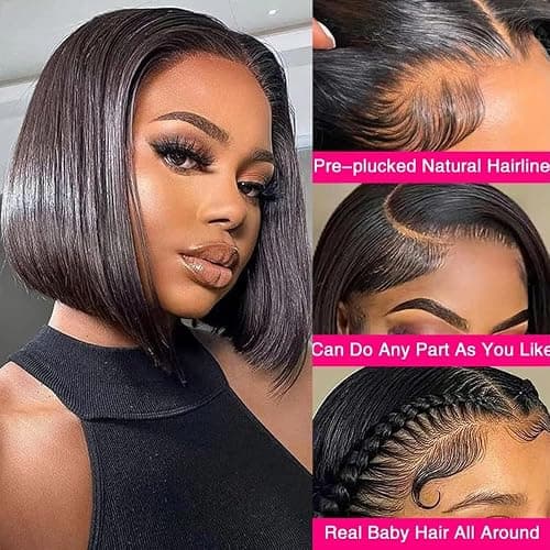 10 pouces Short Bob Wig Cheveux Humains 180 Densité Straight Lace Front Perruque 13x6 HD Lace Front Perruque Bob Wig Pré - épelé des Cheveux de bébé pour Les Femmes thumbnail 5