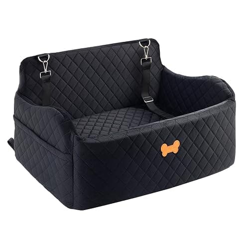 KEELUXE Car Seat for Large Size Dog, Booster Seat for Dogs Under 55 lbs or 2 Small Dogs, Soft Car Dog Bed Filling in Thick Memory Foam with 2 Safety Leashes and Storage Pocket (Black) - Image 1