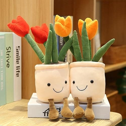 Evlooe 3pcs Tulip Plush Toy, Cute Tulip Plushies, Stuffed Potted Plants Plush Doll, Soft Plush Succulent Gifts for Kids Boys (Red+Orange+Pink) thumbnail 5