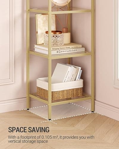 Hzuaneri Bookcase Bookshelf, Tempered Glass Arched Bookshelf for More Storage, Slim Shelving Unit for Bedroom, Bathroom, Home Office, Steel Frame, 6 Tier Gold BC20699G thumbnail 7