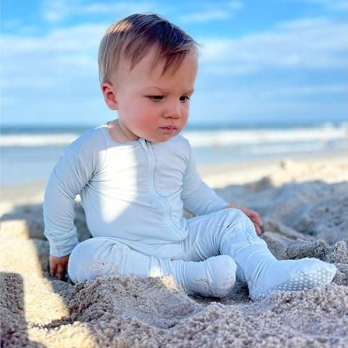 Bamboo Little Soft Baby Footie Pajamas, Baby Clothes, Newborn Sleepers, 95% Viscose and 5% Spandex, 0-24 Months - Cashmere Blue - 12-18 Months thumbnail 7