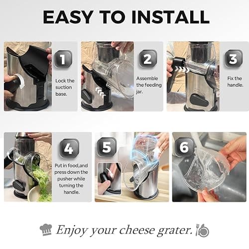 Airpro Rotary Cheese Grater with Handle - Vegetable Shredder with 3 Stainless Steel Blades & Strong Suction Base,Round Mandoline Slicer & Food Chopper for Kitchen thumbnail 7