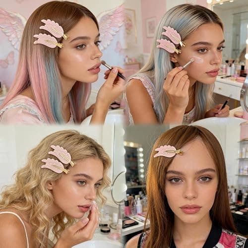 2 Piece Angel Wing Hair Clips with Rhinestones Pink Creaseless Hair Clips for Women Cute Wing Hairpins Kawaii Cartoon Barrettes Cute Y2K Makeup Accessories thumbnail 6