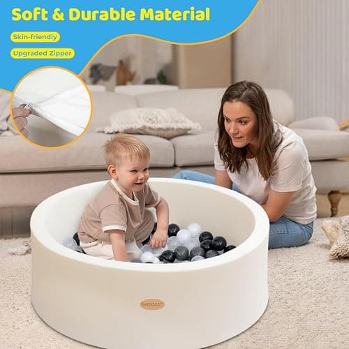 HARBOLLE Baby Ball Pit 35.4" Soft Round Memory Foam Ball Pits NOT Included Balls Indoor Outdoor Playpen for Babies Toddlers Kids Great Gift for Girls Boys, White thumbnail 4