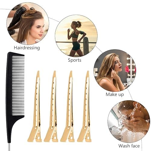 24pcs Hair Sectioning Clips with Styling Comb, 3.5 Inches Duckbill Hair Clips Metal Crocodile Hairdressing Curl Clips thumbnail 6
