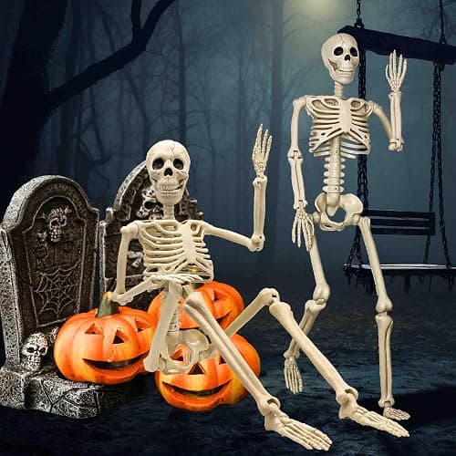 2 Pack 36"Halloween Skeleton - 3 ft Life Size Human Skeleton with Full Body Posable Joints Plastic Skeleton for Halloween Skeletons Decor Yard Patio Lawn Garden Skeleton Props Spooky Party Decoration thumbnail 2