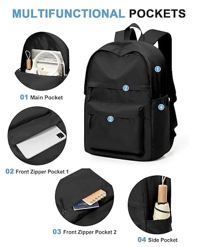 VGCUB Black School Backpacks Travel Book Bag Waterproof Work Light Aesthetic College Backpack for School Girls Boys Teens Mochilas Escolares Para Niñas Casual Daypack for Women Men thumbnail 3