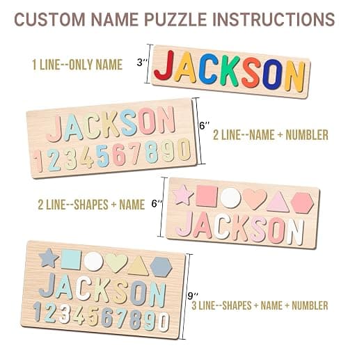 AZUFEMOS Personalized Name Puzzle for Kids, Personalized Baby Gifts Name Puzzles for Toddlers 1-3, 1st Birthday for Girls & Boys Wooden Alphabet & Shape Puzzle Montessor Toys for Kids - Number Puzzle thumbnail 4