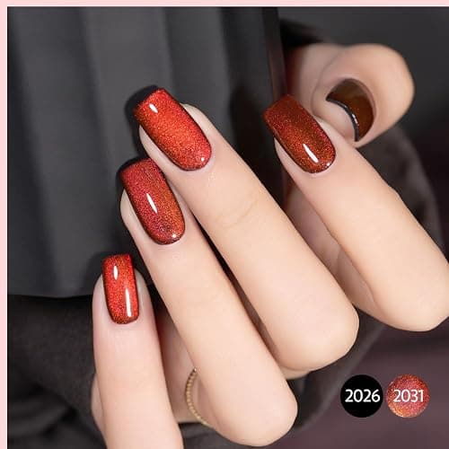 GAOY Cat Eye Gel Nail Polish, 16ml Glitter Holographic Nail Polish with Magnet, Reflective Translucent UV Gel, 2031 Vintage Burgundy thumbnail 4
