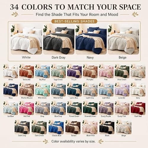 CozyLux Oversized Queen Comforter Set, 7-Piece White Seersucker, 98 x 98 in | OEKO-TEX Certified All Season Bed in a Bag with 240 GSM Down Alternative Comforter, Flat & Fitted Sheets, Pillowcases & Shams thumbnail 9