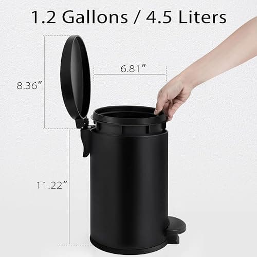 TIPGO 1.2 Gallon Small Black Trash Can, 4.5 Liters Bathroom Garbage Can with lid, Mini Step Trash Bin, Stainless Steel Wastebasket for Bathroom, Bedroom, Office (Matte Black) thumbnail 4