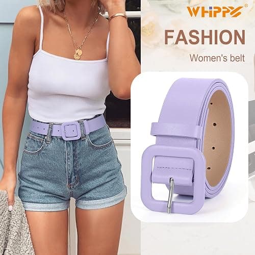 WHIPPY Women Leather Belt Candy Color Fashion Square Buckle Belt Ladies Belt for Jeans Pants Dresses thumbnail 2