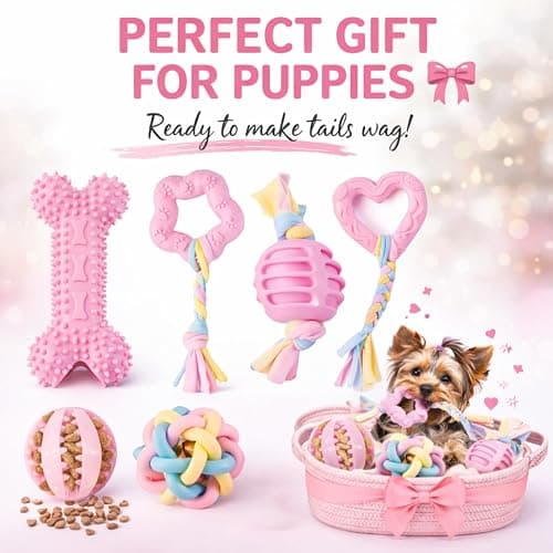 Puppy Chew Toys, 6 Pack Puppy Teething Toys for Small Breed, Soft Rubber Cute Pink Dog Toys, Eco-Friendly, Teeth Cleaning Interactive for Small Dogs (Basket not Included) thumbnail 4