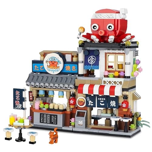 Japanese Street View Takoyaki Shop Mini Building Blocks, MOC Creative Japanese Toys for Girls 6-12 Years Old, 722 Pcs Simulation Architecture Construction Toy, Gift Idea for Kids Adults - Image 1