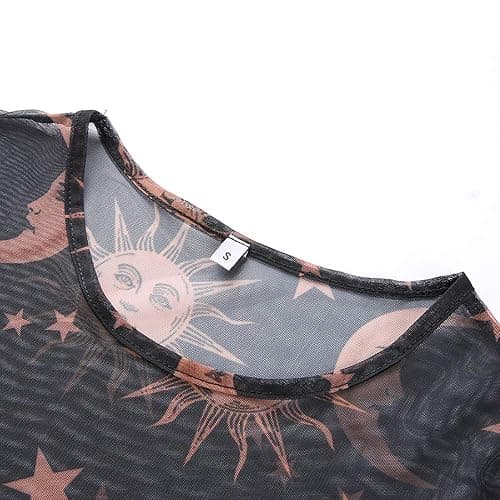 MIZOK Women's Long Sleeve See Through Shirts Angel Print Sexy Sheer Mesh Crop Tops thumbnail 6
