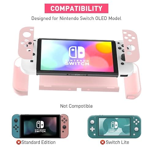 FANPL [Improved Version] Dockable Case for Nintendo Switch OLED 2021, Protective Case Cover for Switch OLED and Joy Con Controller - Strong and Durable, Not Easy to Fall Off (Pink) thumbnail 6