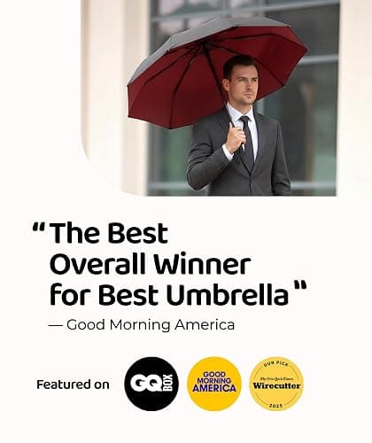 Windproof Travel Umbrella - Compact & Withstands Winds up to 100MPH, Strongest Premium Auto Folding Umbrella for Rain and Sun - Durable, Light & Portable for Women & Men, Fits Backpack & Cars thumbnail 8