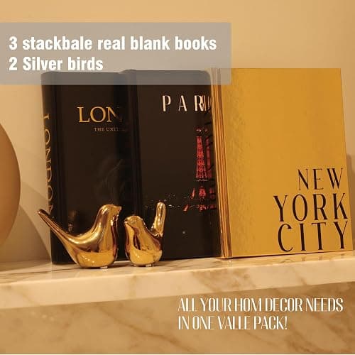 Decorative Books for Home Decor with Small Birds Statues Gold Home Decoration, Modern Style Coffee Table Book Decor, Stacked Books for Bedroom, Living Room, Office Desktop, Cabinets Shelf Decor - Gold thumbnail 4