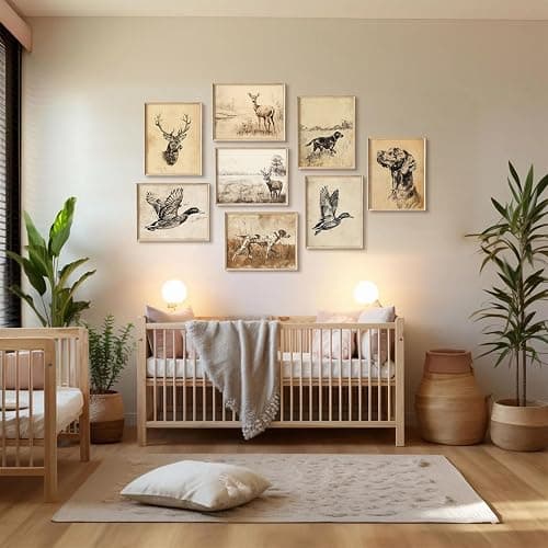 Vintage Nursery Wall Art Decor Baby Boy Room Prints Hunting Animal Canvas Wall Decor Woodland Nursery Pictures Rustic Animal Sketch Poster Vintage Cabin Artwork for Kids Bedroom 8x10x8 Inch Unframed thumbnail 4