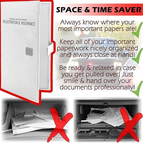 Auto Insurance and Registration Card Holder - Vehicle Glove Box Document Organizer - Car Essential Paperwork Holder for DMV, AAA, Contact Information Cards - Premium PU Leather Wallet Case - White thumbnail 6