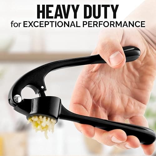 Zulay Kitchen Premium Garlic Press Set - Rust Proof Professional Garlic Mincer Tool - Easy-Squeeze, Easy-Clean with Soft, Ergonomic Handle - Silicone Garlic Peeler & Brush (Black) thumbnail 8
