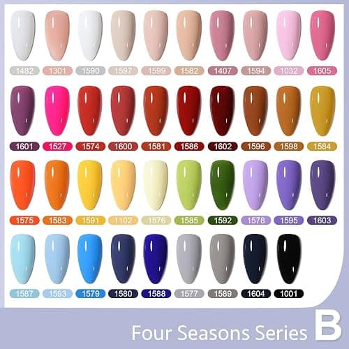 GAOY 42 Pcs Gel Nail Polish Kit, Pink White Red Jelly Nude Colors All Seasons Gel Nail Polish Set with Glossy & Matte Top Coat and Base Coat for DIY Manicure at Home thumbnail 2