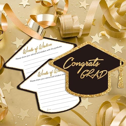 Yuzi-n Graduation Advice Cards for The Graduate (50 Pack), High School or College Graduation Party Games Decorations Supplies, Well Wishes Card for Graduates, Advice For The Graduate Cards (Black) thumbnail 2