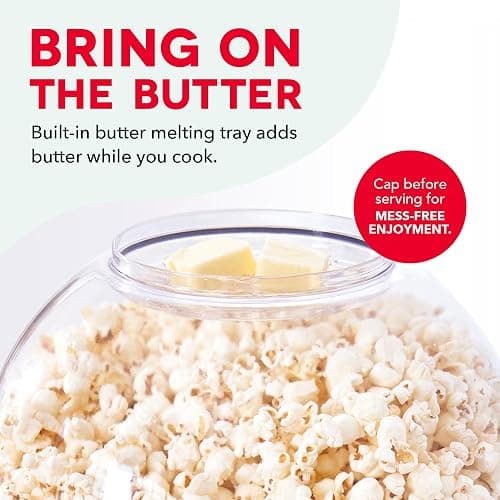 Dash SmartStore® Stirring Popcorn Maker - Electric Popcorn Machine with Butter-Melting Tray & Clear Serving Bowl - Features Stirring Bar - 24 Cups, White thumbnail 7