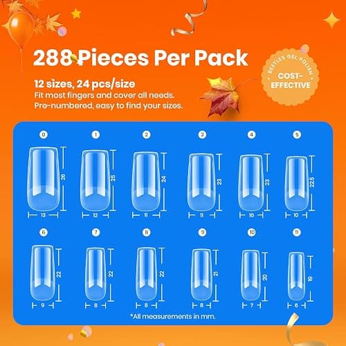 Beetles Gel Nail Tips Etch-X, Square Medium, 288Pcs 12 Sizes, Pre-Etched Half Matte Soft Acrylic False Nail Tips Full Cover Easy DIY Fake Press On Fall Nail Extension Salon Gift for Women thumbnail 3