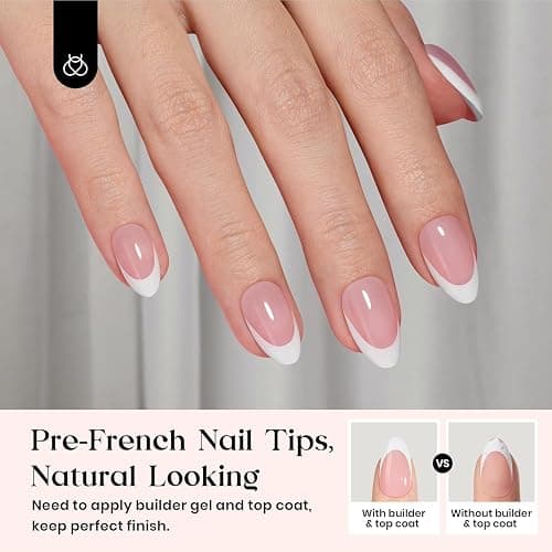Beetles French Tips Press On Nails: 224 Pcs Pink French Tip Nails Short Almond Fake Nails, Soft Gel Nail Tips False Nails Art DIY For Women,16 Sizes thumbnail 2