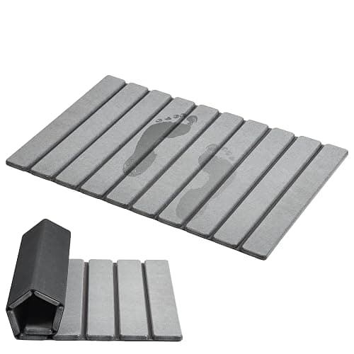 AWW Foldable Stone Bath Mat, Super Absorbent Diatomaceous Earth Mats, Non-Slip 23.6 x 15.5 Inch Quick Drying Mat, Compact and Easy to Store Bath Mats for Bathroom, Easy to Clean, Grey - Image 1