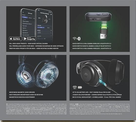 SteelSeries Arctis Nova 3X Wireless Gaming-Headset – App-Steuerung – 40 Std. Akku – Neodym-Magnet-Treiber – 2,4 GHz/Bluetooth – Abnehmbares Mikrofon – Xbox, PS5, PC, Switch, Mobilgeräte - Schwarz thumbnail 15