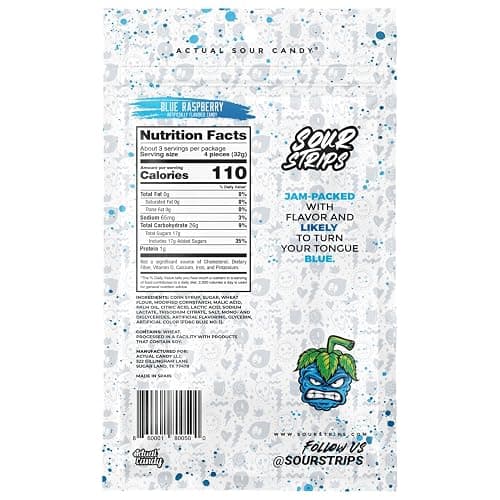 SOUR STRIPS Blue Raspberry Flavored Peg Bag, 3.4 oz. (Pack of 3) thumbnail 2