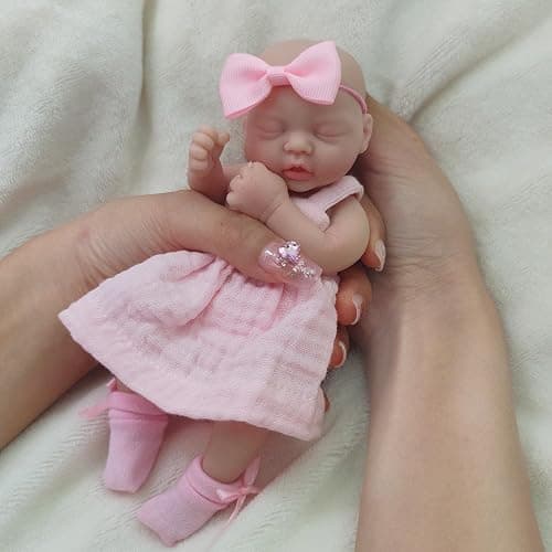 Mire & Mire Reborn Baby Dolls 7 Inch Girl Silicone Mini Doll Realistic Newborn Baby Dolls Silicone Full Body Stress Relief Hand Made thumbnail 6