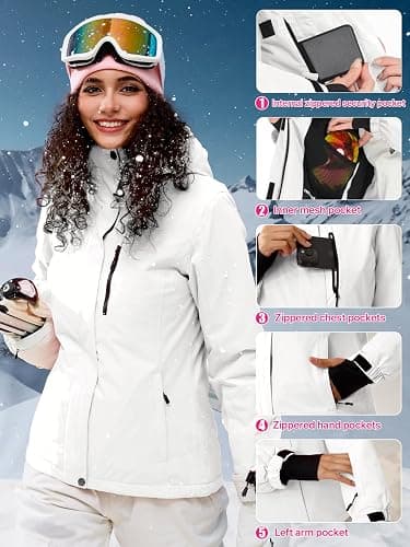 FREE SOLDIER Damen Winterjacke Wasserdicht Atmungsaktiv Warme Fleece Gefütterte Ski Jacke Outdoor Winterregenjacke mit Kapuze und Vollständig Versiegelte Nähte thumbnail 6