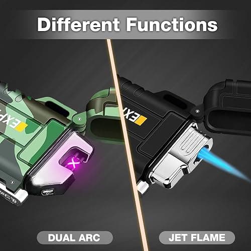2 Pack Waterproof Lighter Outdoor Windproof Torch Lighters Dual Arc Butane Electric Lighters USB Rechargeable Lighters Flameless Plasma Lighter Camping Hiking Adventure Survival Tactical Gear thumbnail 2