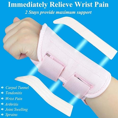 Tianhengyi Carpal Tunnel Wrist Brace, Adjustable Wrist Support Brace, Night Wrist Sleep Supports Splints Arm Stabilizer (Right Hand, S/M, Pink) thumbnail 3