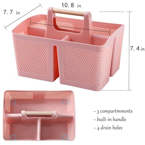 rejomiik Portable Shower Caddy Basket Plastic Cleaning Caddy Organizer Storage Tote with Handle for Bathroom, College, Dorm Room Essentials, Pink thumbnail 3