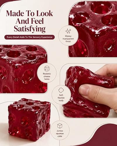 Red Wine Cheese Squishy, 7.5cm Large Size, Slow Rebound Jelly Texture, for Adults，Red thumbnail 4