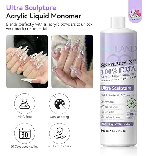 SAVILAND SSPro X Pure EMA Monomer Acrylic Nail Liquid: 500 ml 16.91 fl. oz Acrylic Liquid Low Odor Non-Yellowing Nail Monomer for Acrylic Powder Nail Extension DIY Home thumbnail 4