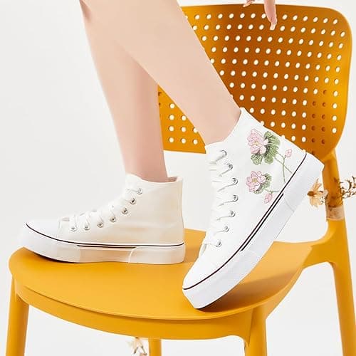 hash bubbie High Top Sneakers for Women Classic High Tops Canvas Shoes Lace up Women's Fashion Sneaker thumbnail 8