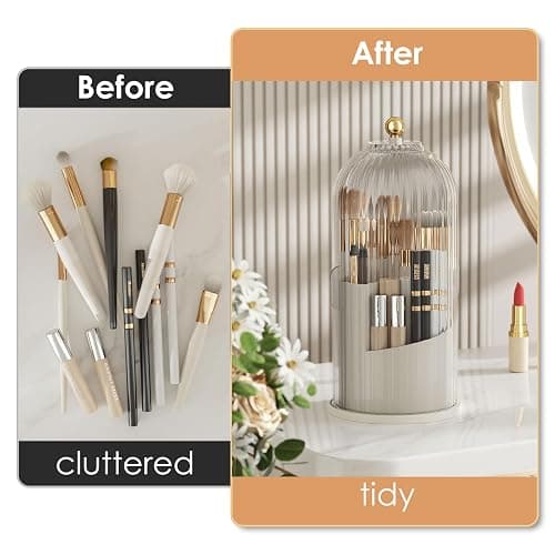 YOOLENS Makeup Brush Holder with Lid 360 Rotating Clear Dustproof Make Up Organizers for Vanity Bathroom Countertop, Transparent thumbnail 5