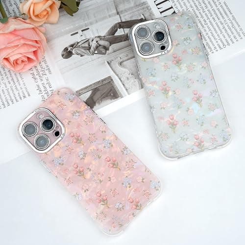 Plleuo Cute Tulip Flowers Bow Shell Pattern for iPhone 14 Plus Case, [3 in 1] with Screen Protector & Camera Lens Protector, Clear Soft Shockproof Slim Fit Floral Phone Cover for Women (White) thumbnail 7