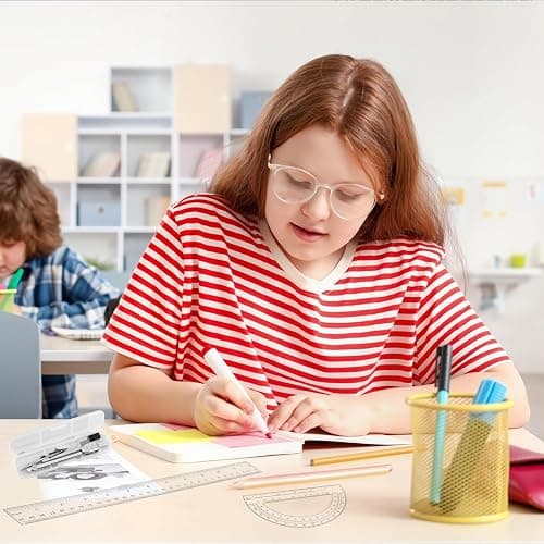 3 Pcs Plastic 12 Inch Ruler, Clear Protractor and Compasses Set for Student Geometry, Durable Transparent Drawing Measuring Rulers for School Office thumbnail 7