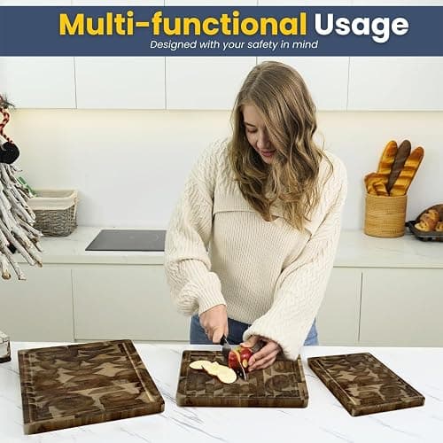 KOLWOVEN Acacia Wood Cutting Boards Set of 3 for Kitchen 1 Inch Thick - Large Wooden Cutting Boards for Chopping Meat, Cheese, Fruits, and Vegetables (17x12, 12x10, 12x7 inch) thumbnail 7