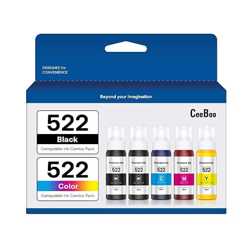 CEEBOO 522 High Capacity (5 Bottles) Refill Ink Bottle Replacement for Epson Compatible 522 Ink Refill Bottles (Not Sublimation Ink) Use for EcoTank ET-2803 ET-2800 ET-2720 ET-4800 Printer - Image 1