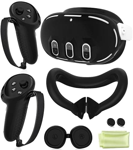 Silicone Cover Set Compatible with Meta Oculus/Quest 3, VR Accessories Protective Cover Includes Controller Grips, Front Shell Headset Cover and Face Cover, Not Fit Quest 3S (Black) - Image 1