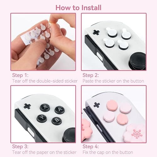 GeekShare Silicone Cross D-Pad Button Caps Set Cute Joystick Cover - ABXY Key Buttons Sticker Compatible with Switch/OLED Joy Con - Sakura thumbnail 4